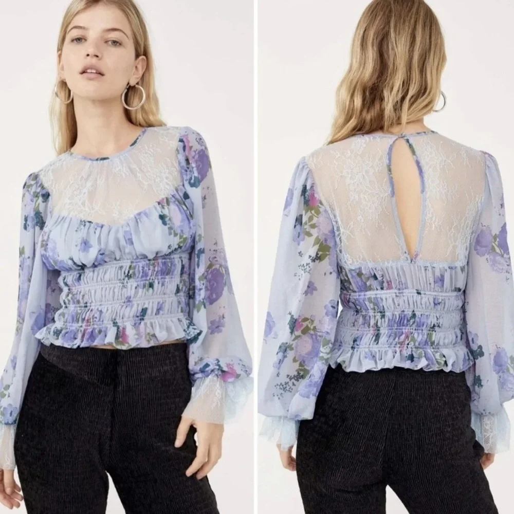 FP Movement by Free People Floral Daphne Floral Lace Top NWT 128.00